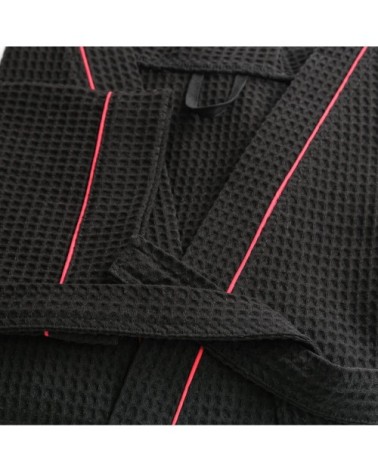 Peignoir nid d'abeille en coton noir l