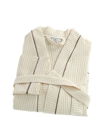 Peignoir nid d'abeille en coton beige xl