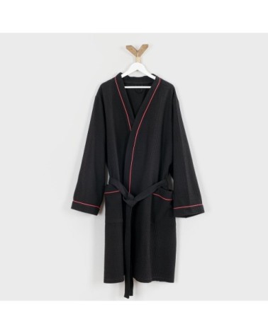 Peignoir nid d'abeille en coton noir s