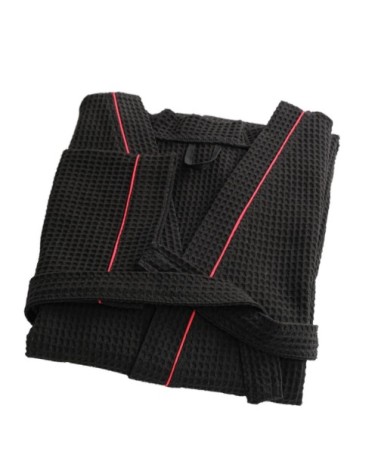 Peignoir nid d'abeille en coton noir m