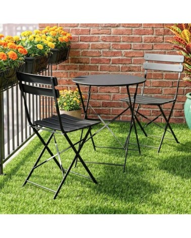 Ensemble bistrot de jardin 3 pièces 2 personnes métal noir