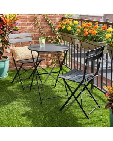 Ensemble bistrot de jardin 3 pièces 2 personnes métal noir