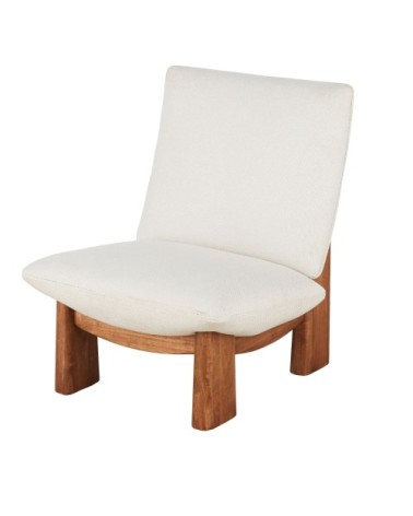 Fauteuil beige et pieds en bois d'hévéa