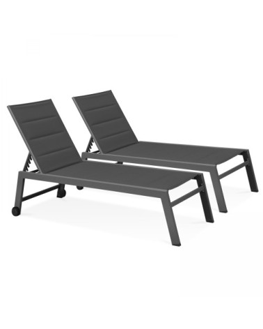 Lot de 2 bains de soleil en aluminium et textilène gris