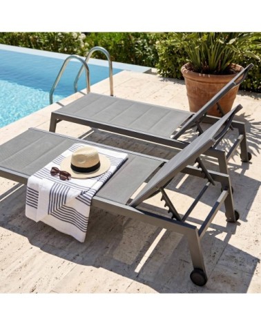 Lot de 2 bains de soleil en aluminium et textilène gris