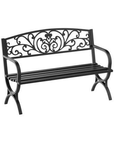 Banc de jardin terrasse en acier fonte noir 2 places