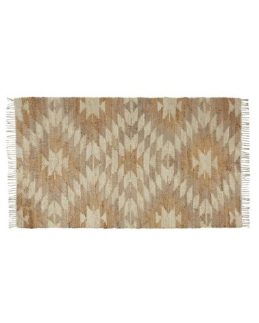 Tapis tissé main en coton et en jute gris, écru, beige et caramel, 140x200