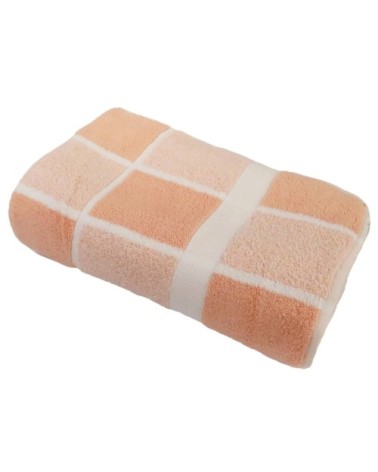 Drap de douche éponge à carreaux en coton saumon 70x140 cm