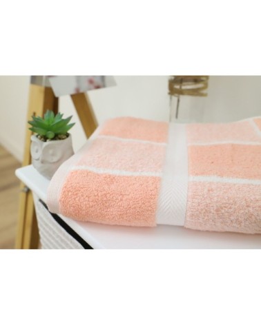 Drap de douche éponge à carreaux en coton saumon 70x140 cm