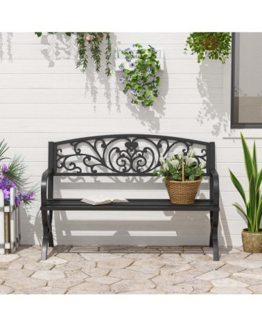 Banc de jardin terrasse en acier fonte noir 2 places