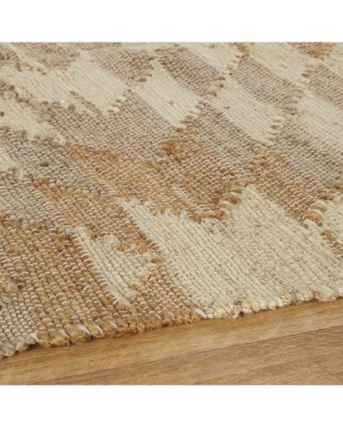 Tapis tissé main en coton et en jute gris, écru, beige et caramel, 140x200