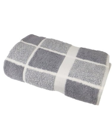 Drap de douche éponge à carreaux en coton gris 70x140 cm