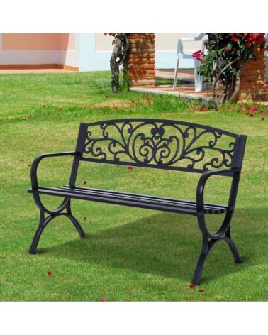 Banc de jardin terrasse en acier fonte noir 2 places