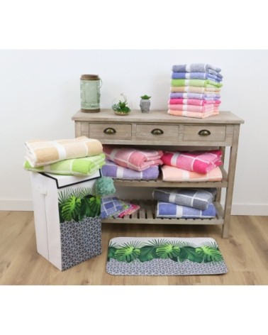 Drap de bain éponge carreaux en coton gris 100x150 cm