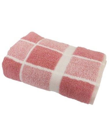 Drap de bain éponge carreaux en coton rose pâle 100x150 cm
