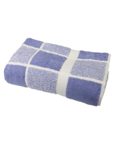 Serviette de toilette éponge carreaux en coton bleu 50x100 cm