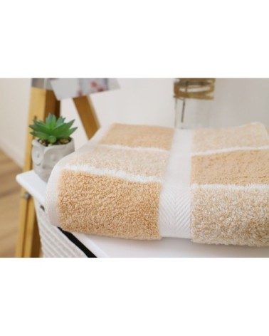 Drap de douche éponge à carreaux en coton beige 70x140 cm