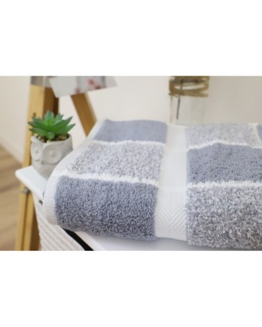 Serviette de toilette éponge carreaux en coton gris 50x100 cm