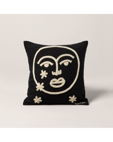 Housse de coussin en lin noir 40x40 cm