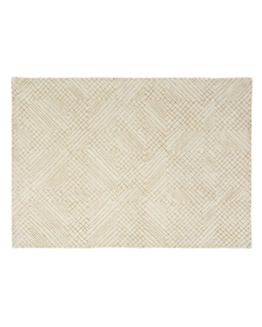 Tapis en laine beige à motifs géométriques, 140x200