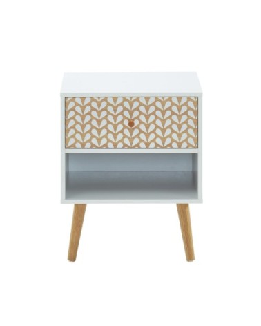 Table de chevet blanc et effet bois et chêne 40cm