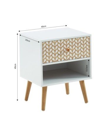 Table de chevet blanc et effet bois et chêne 40cm