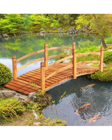Pont de jardin - pont de bassin avec balustrade - bois sapin pré-huilé