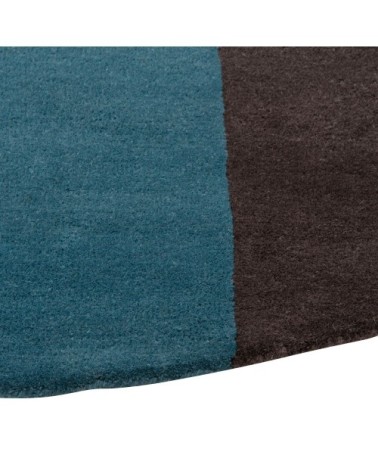 Tapis rond en laine et en viscose caramel, bleu gris, gris anthracite et gris brossé, D180