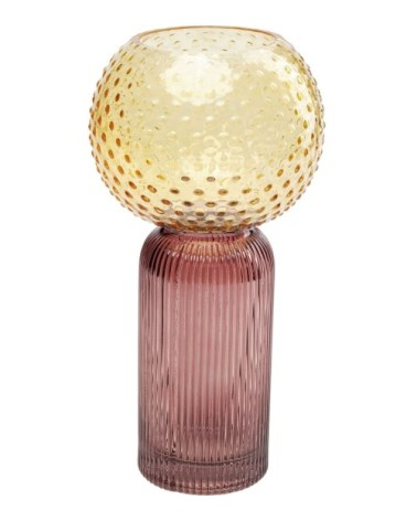 Vase en verre jaune et rose h31