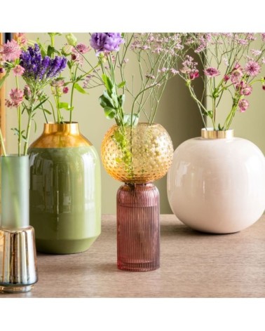 Vase en verre jaune et rose h31