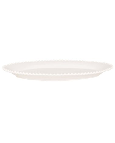 Plat ovale bord perles en faïence blanche