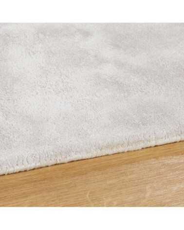 Tapis tufté main en viscose et en coton écru et vieux mauve, 140x200