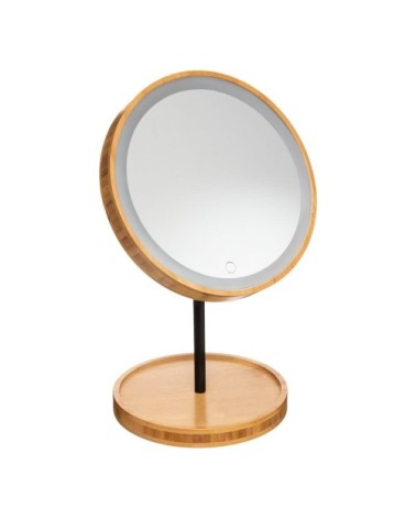 Miroir led sur pied en bambou
