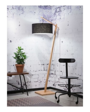 Lampadaire bambou et lin naturel noir H176cm