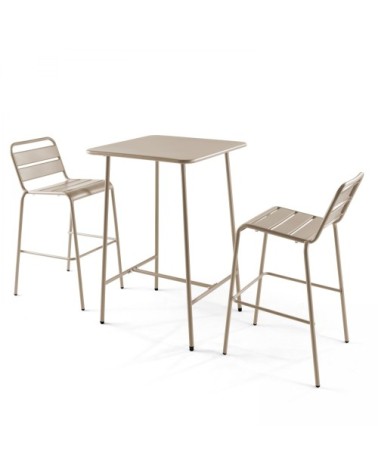 Ensemble table et chaises hautes en acier beige