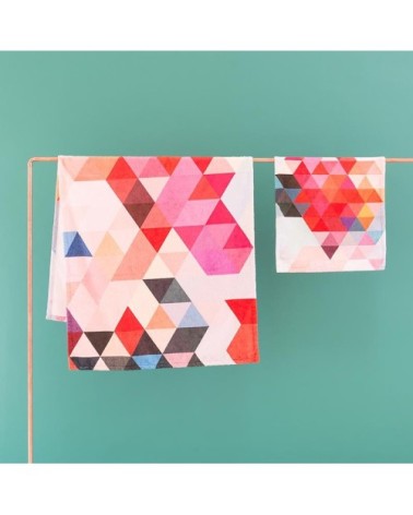 Serviette de bain en éponge-velours en rose & turquoise 40x80