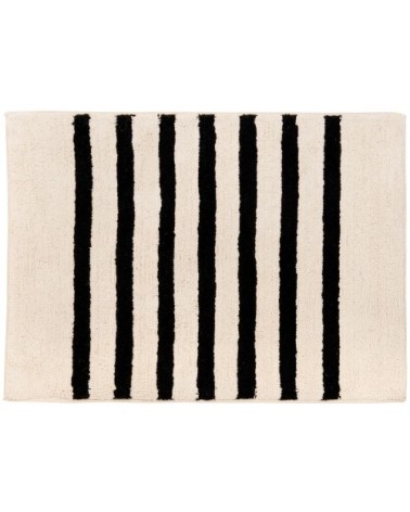 Tapis tufté en coton à rayures écrues et noires, 60x90