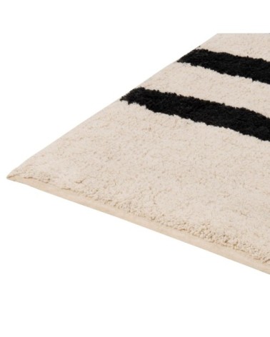 Tapis tufté en coton à rayures écrues et noires, 60x90