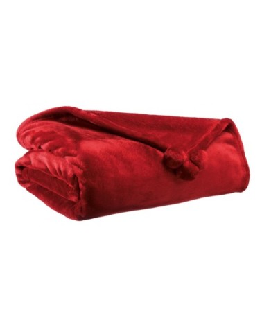 Plaid  pompons en polyester rubis 130 x 170