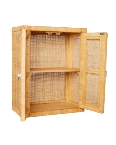 Etagère armoire en cannage de rotin beige foncé