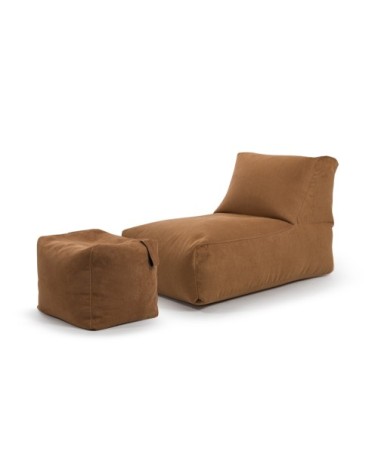 Pouf aspect cuir surpiqué coloris caramel 65x100x65