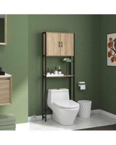 Étagère de toilettes 2 portes chêne noir