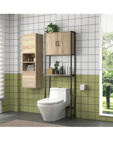 Étagère de toilettes 2 portes chêne noir