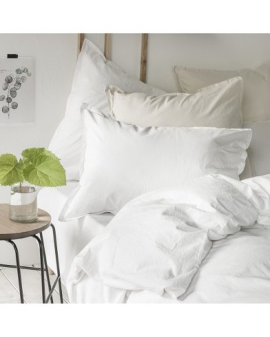 Drap housse uni en coton lavé gris Mastic 90x190