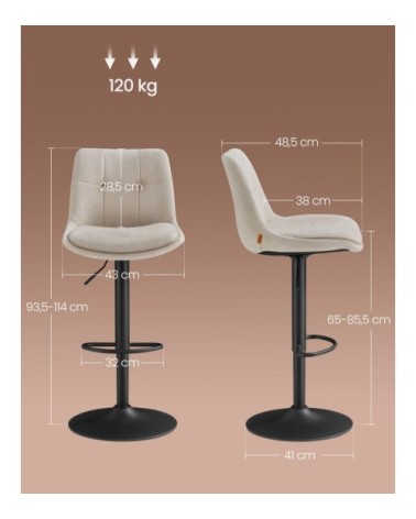 Tabourets de bar lot de 4 hauteur réglable siège pivotant blanc crème