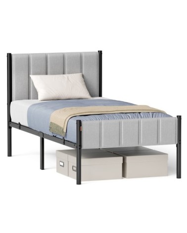 Cadre de lit simple 90 x 190 cm avec tête de lit rembourrée gris