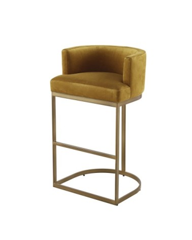 Fauteuil de bar en velours jaune et métal coloris laiton H75