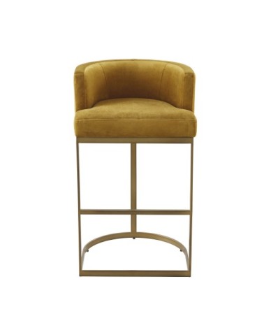 Fauteuil de bar en velours jaune et métal coloris laiton H75