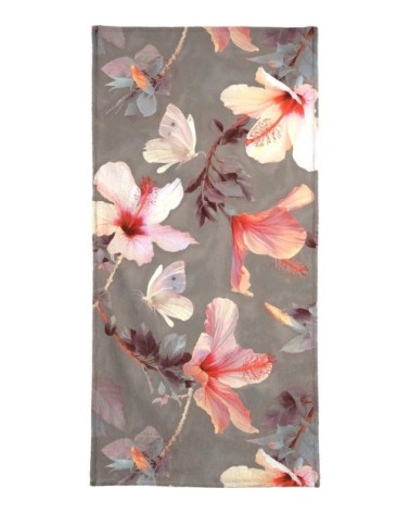 Serviette de plage en éponge-velours en blanc ivoire & marron 90x180