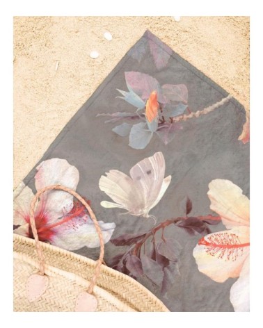 Serviette de plage en éponge-velours en blanc ivoire & marron 90x180